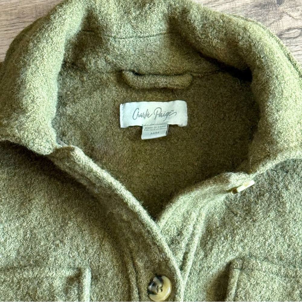 Charlie Paige Hunter Olive Green Wool Blend Jacket Coat Women's Size Medium - Picture 6 of 11